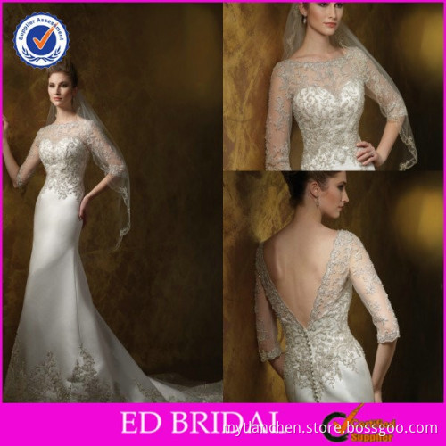 CE920 New Design Boat Neck Half Sleeve Beaded Satin Mermaid Wedding Gowns Shop